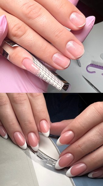French manicure in progress